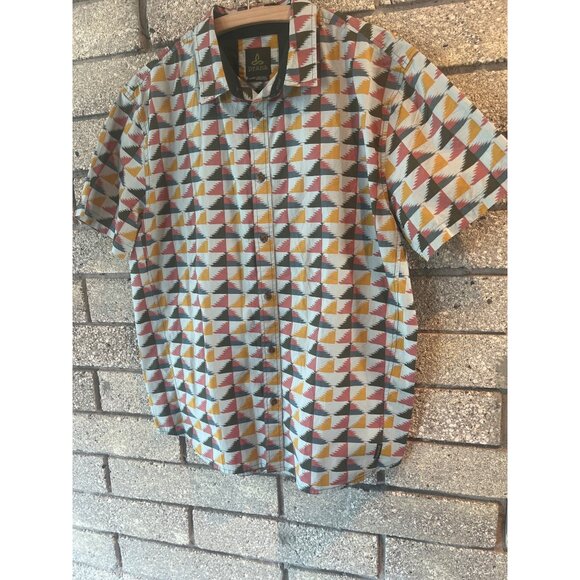 Prana PeacePath Abstract Woven Camp Shirt Mens Organic Cotton Button-Up Shirt Wi - Picture 4 of 11